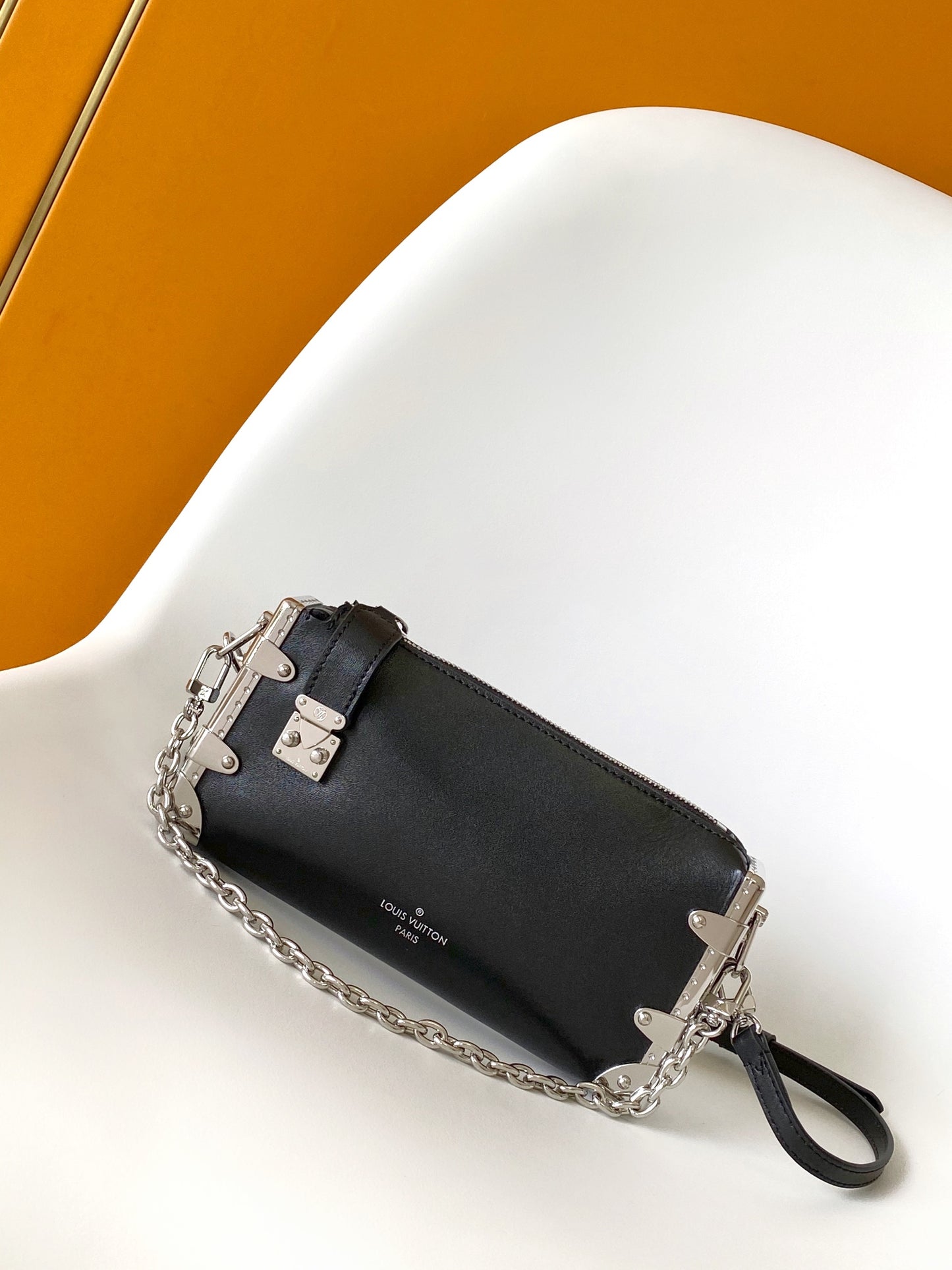 Louis Vuitton Black Leather Slouchy Shoulder Bag with Silver Trunk Corner Accents