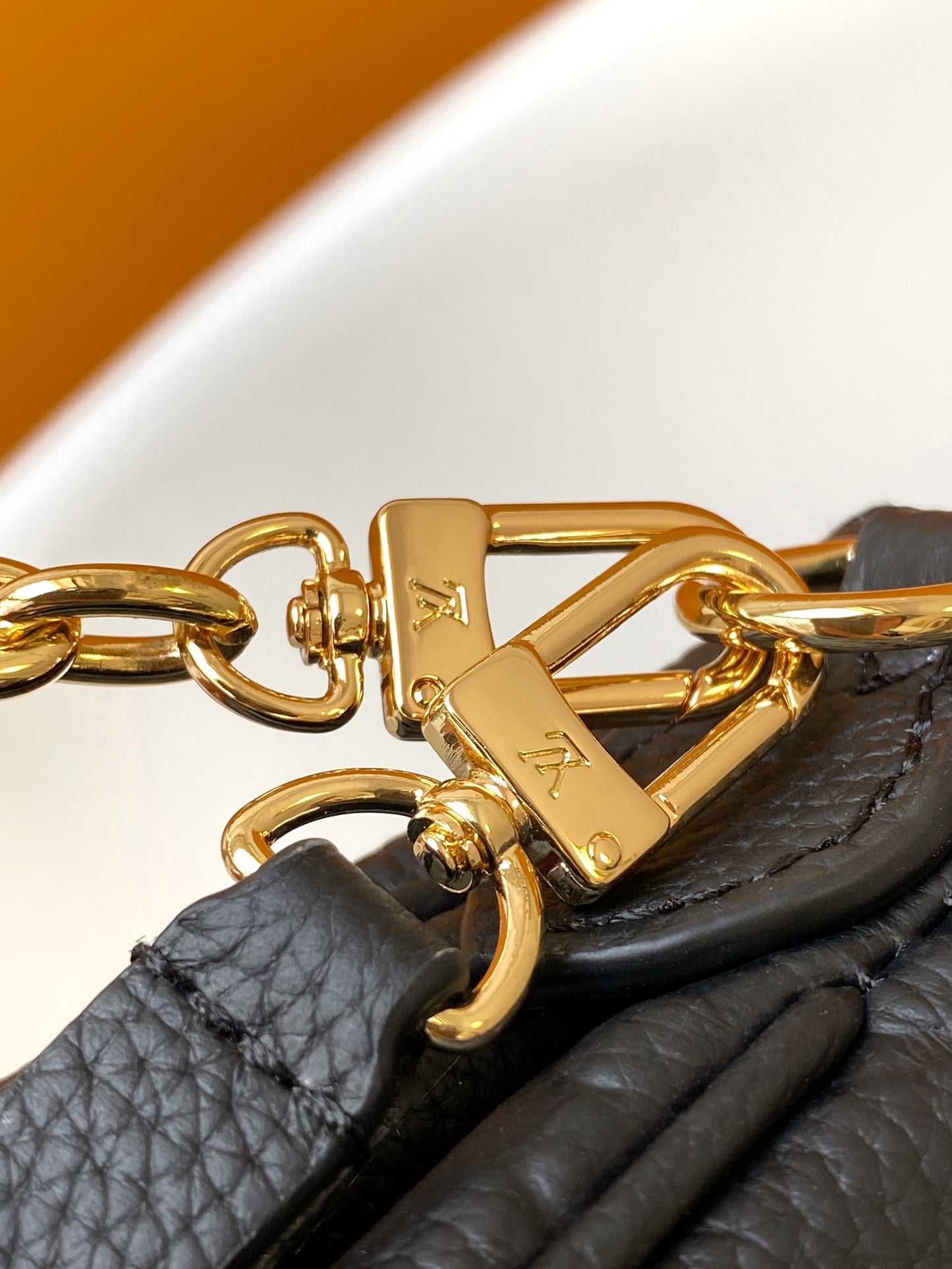 Louis Vuitton Black Embossed Leather Crossbody Bag with Gold Chain Strap