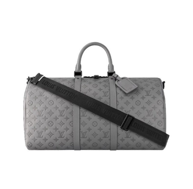 Louis Vuitton Luxury Grey Monogram Embossed Leather Weekender Duffle Bag