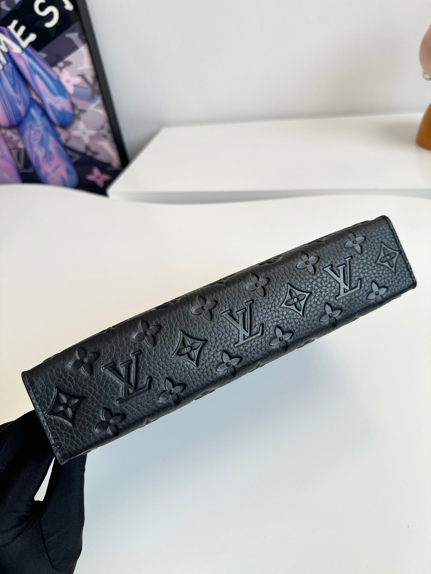 Louis Vuitton Classic Black Embossed Monogram Leather Clutch Zipper Pouch