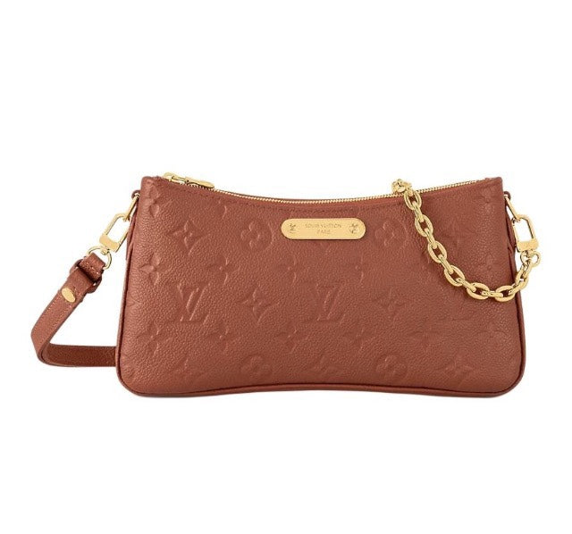 Louis Vuitton Brown Embossed Leather Shoulder Bag with Gold Chain Strap