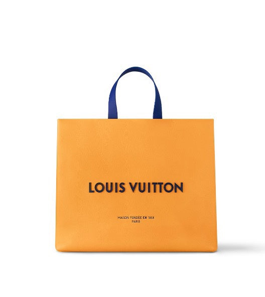 Louis Vuitton Luxury Orange Paper Shopping Bag with Blue Handles
