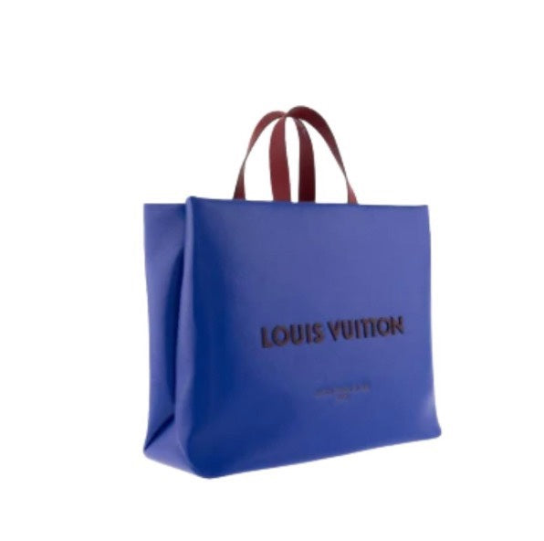 Louis Vuitton Structured Royal Blue Leather Tote Bag with Contrast Top Handles