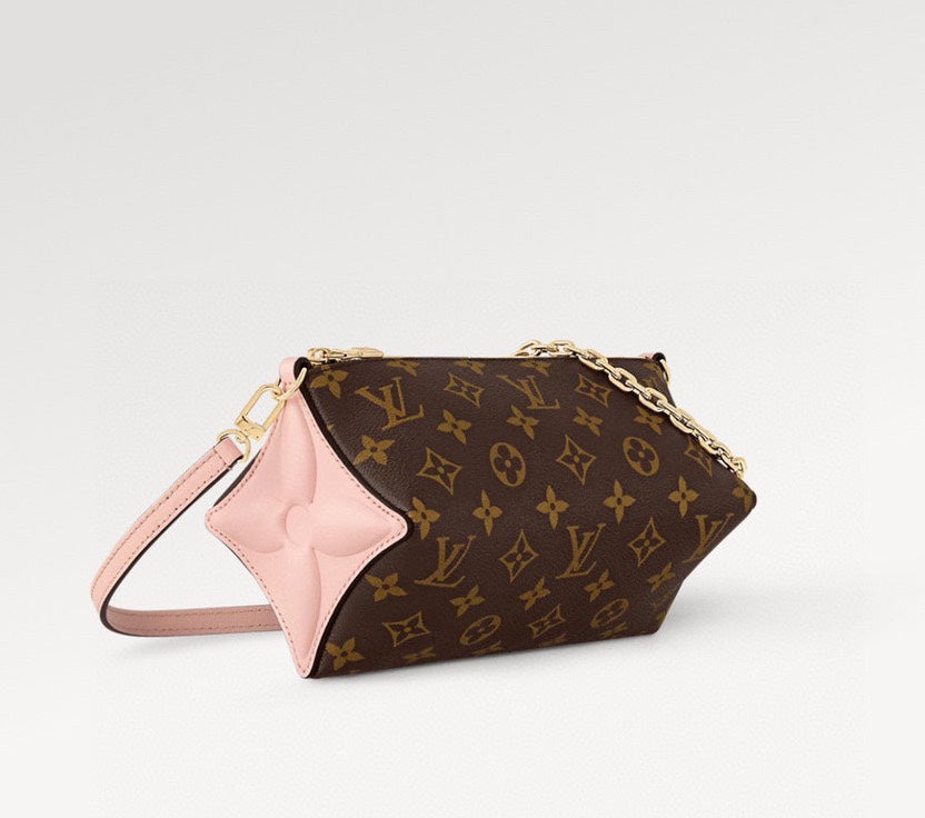 Louis Vuitton Brown Monogram Shoulder Bag with Pink Leather Star Side Accents
