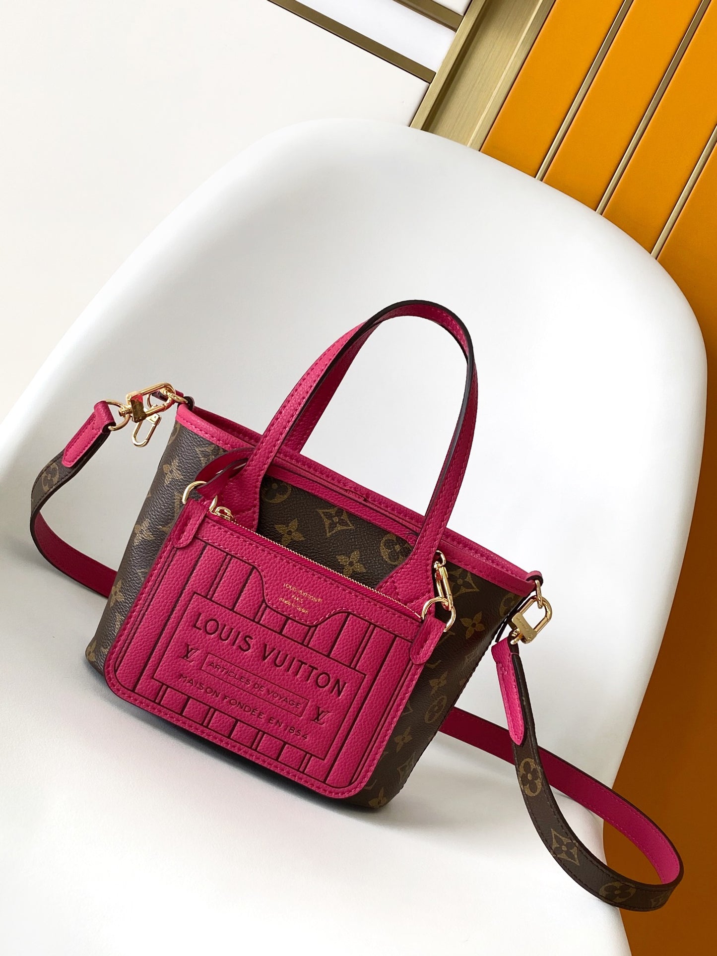 Louis Vuitton Brown Monogram Canvas Mini Crossbody Tote Bag with Pink Trim