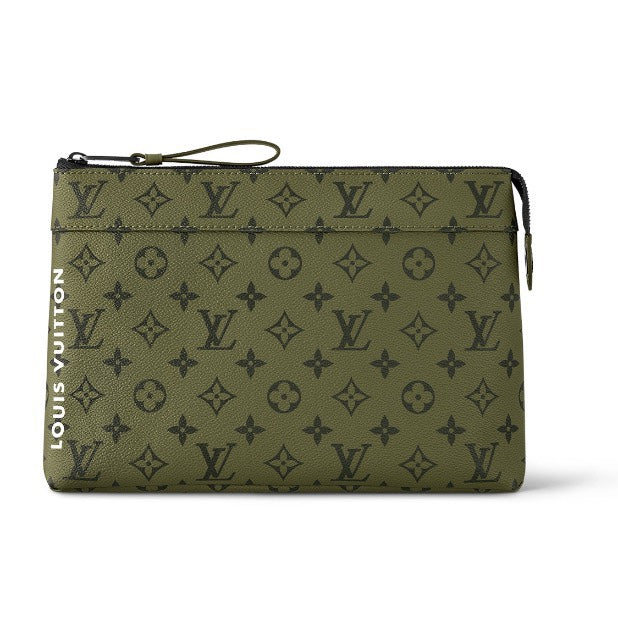 Louis Vuitton Olive Green Monogram Print Canvas Zippered Clutch Pouch