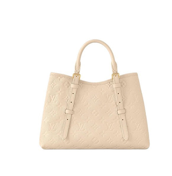 Louis Vuitton Elegant Cream Beige Embossed Leather Tote Bag with Top Handles
