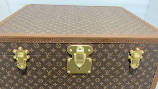 Luxury Brown Monogram Storage Trunk with Gold Brass Latches