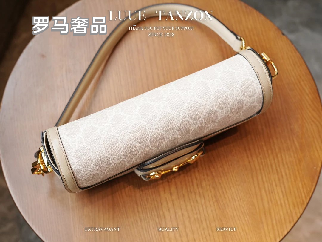 LULU LANZOX Women's Monogram Horsebit Shoulder Bag - Cream/Beige Luxury Crossbody