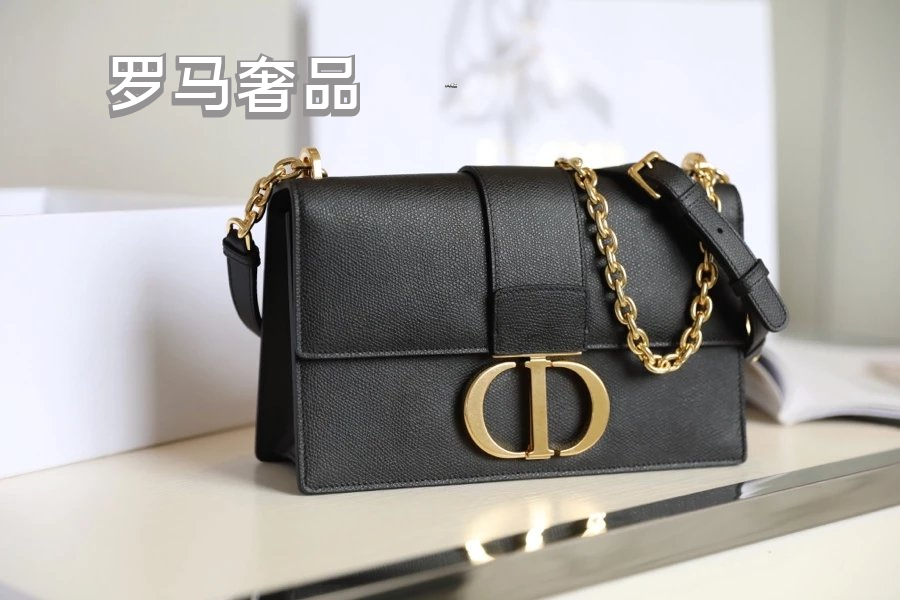 Dior Elegant Black Leather Shoulder Bag with Gold Chain Strap and Buckle
