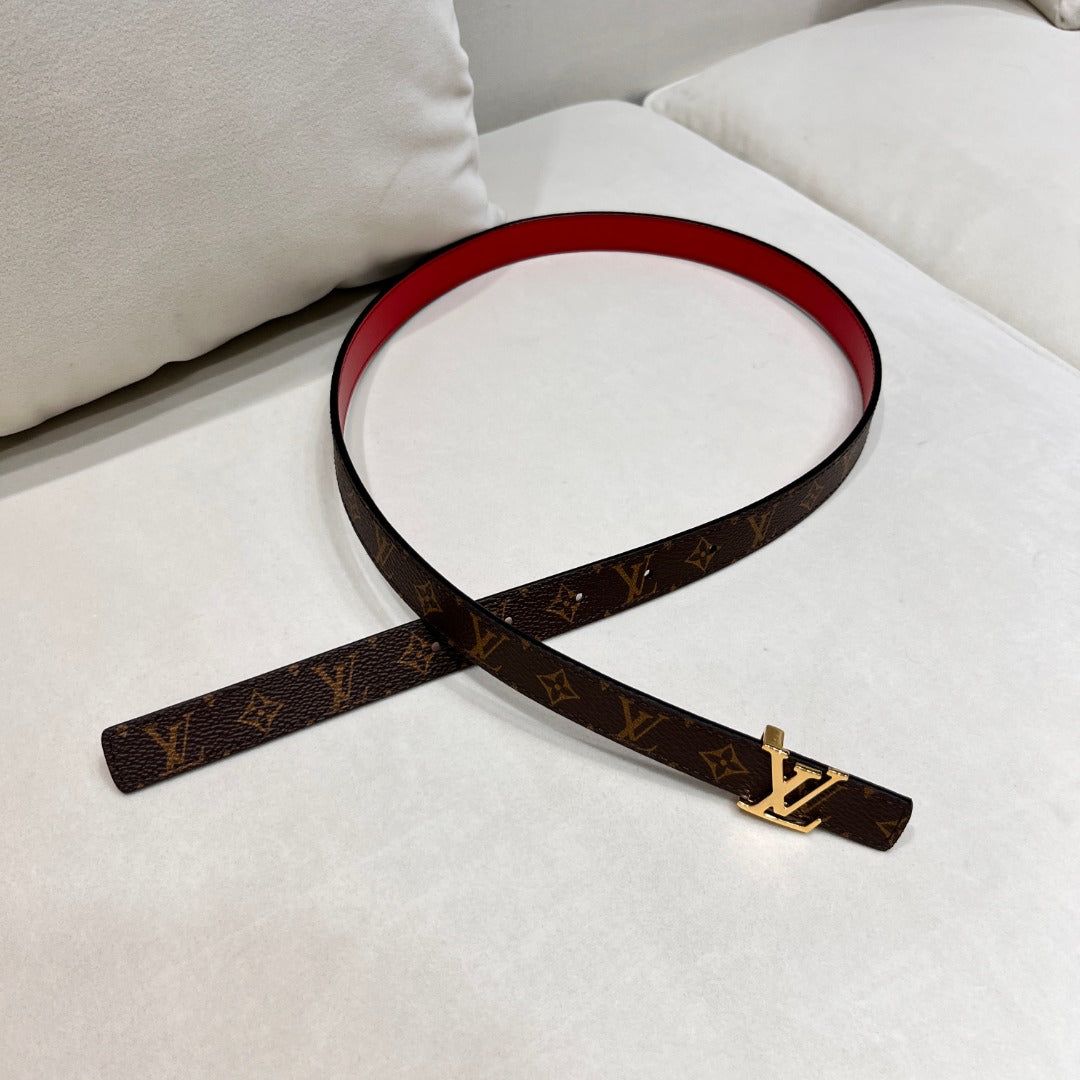 Louis Vuitton LV Monogram Canvas Reversible Belt with Gold Buckle - Brown and Red