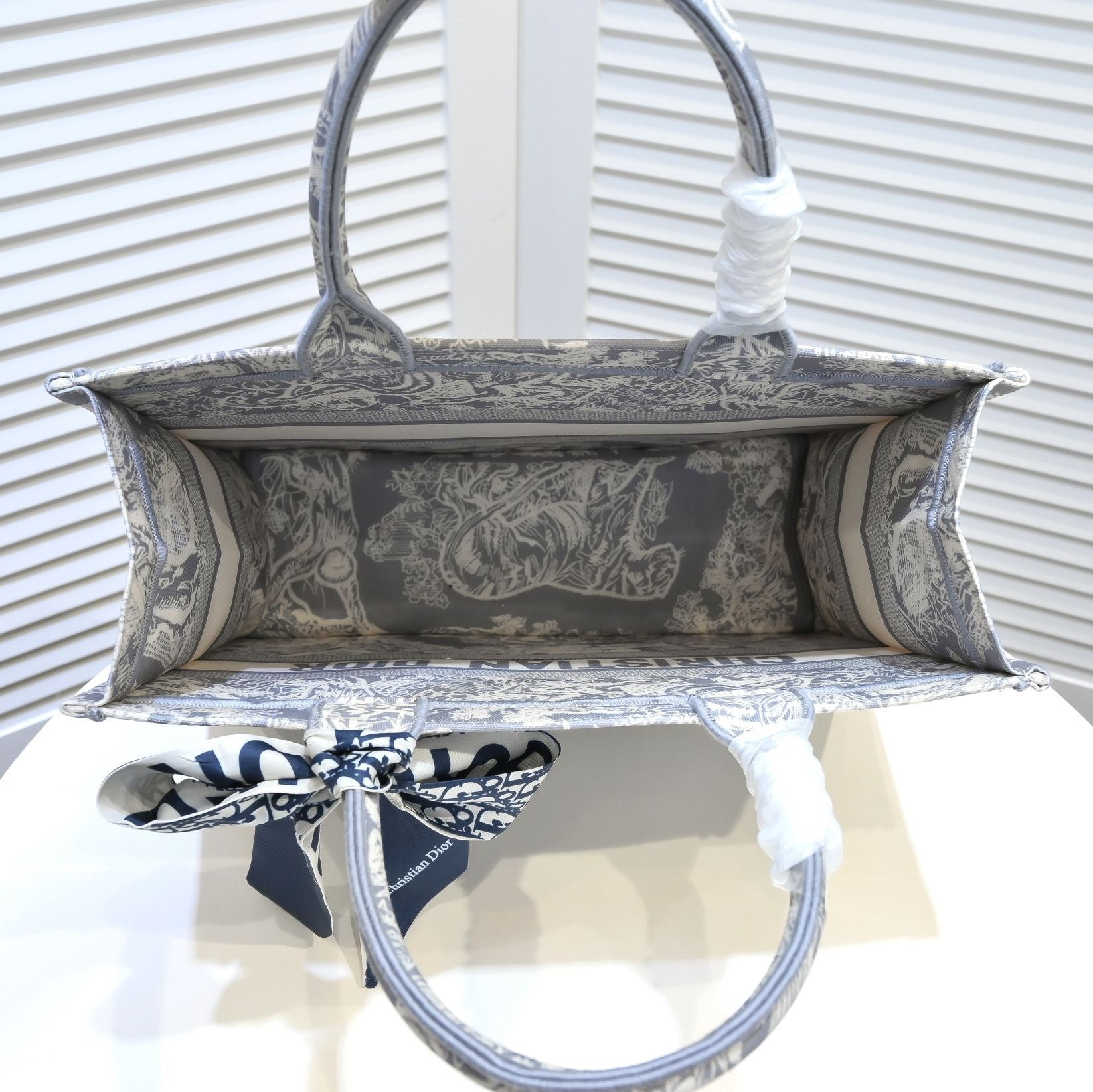 Christian Dior Medium Book Tote - Grey Toile de Jouy Embroidery Canvas Handbag