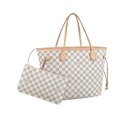 Louis Vuitton Classic Checkerboard Pattern Shoulder Tote Bag with Pouch