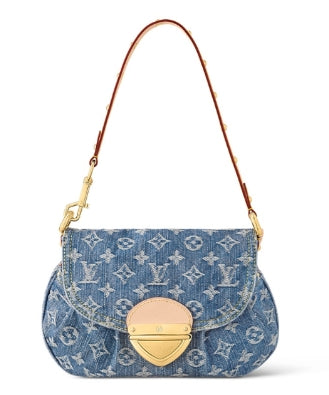 Louis Vuitton Vintage Style Blue Denim Monogram Shoulder Bag with Gold Hardware