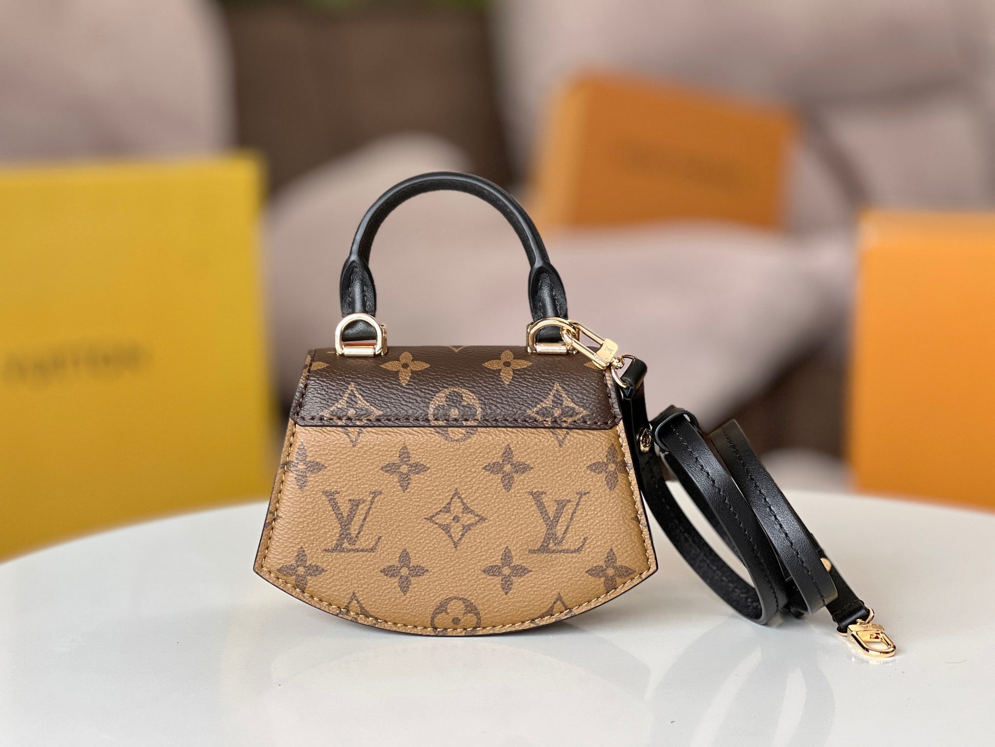 Louis Vuitton Vintage Brown Monogram Mini Top Handle Purse with Gold Clasp