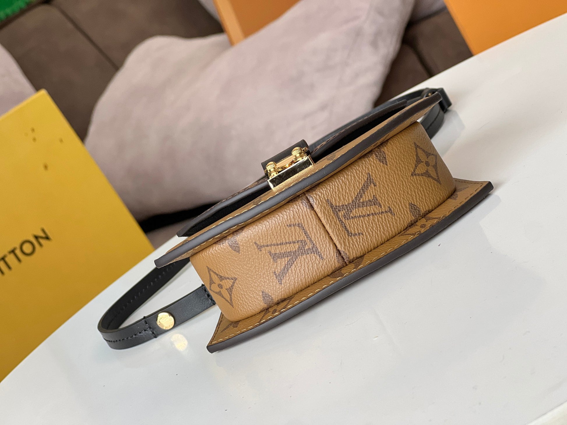 Louis Vuitton Vintage Brown Monogram Mini Top Handle Purse with Gold Clasp