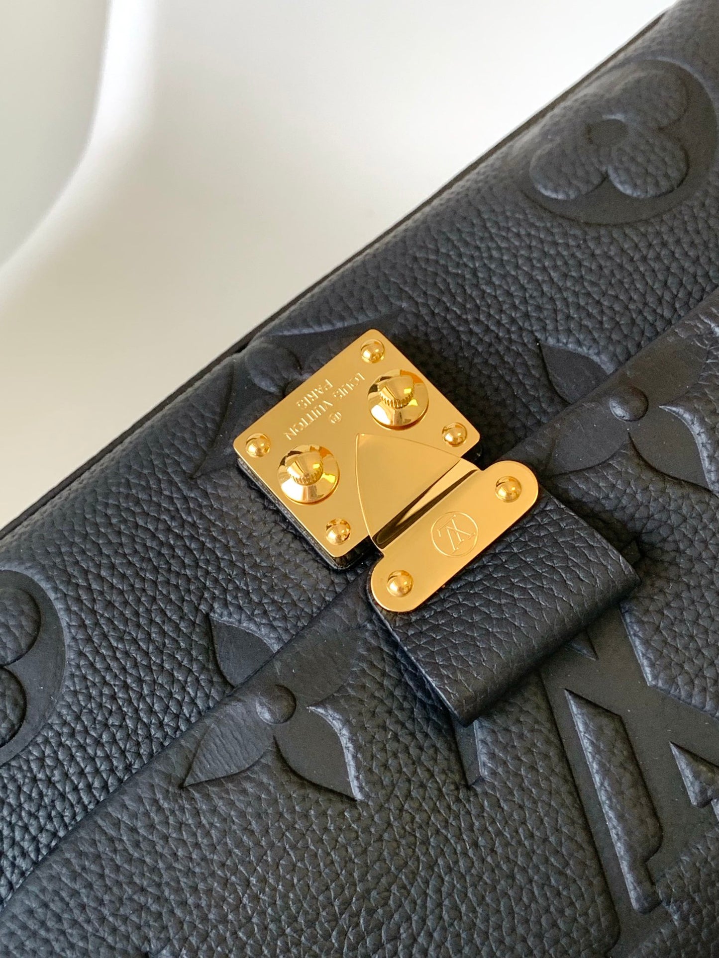 Louis Vuitton Black Embossed Leather Top Handle Handbag with Crossbody Strap