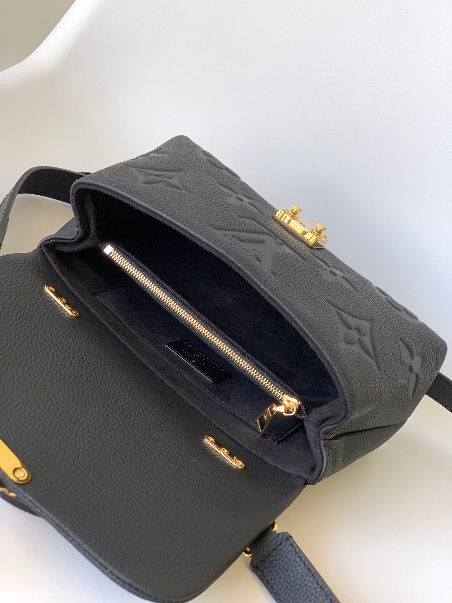 Louis Vuitton Black Embossed Leather Top Handle Handbag with Crossbody Strap