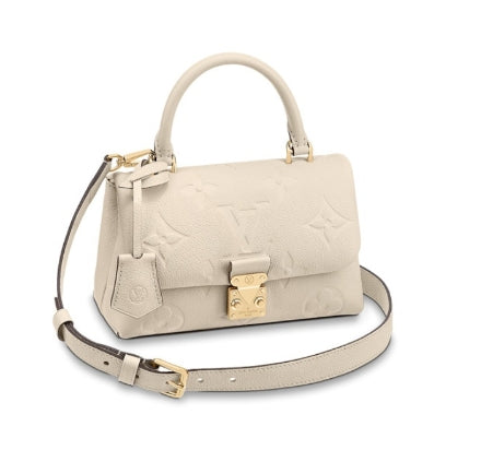 Louis Vuitton Elegant Cream Embossed Leather Top Handle Handbag with Shoulder Strap