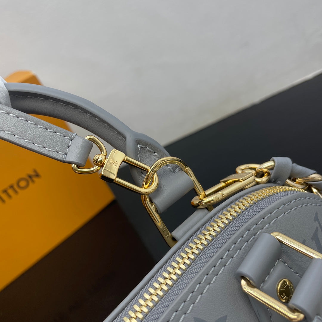 Louis Vuitton Gray Embossed Leather Dome Top-Handle Bag with Chain Strap
