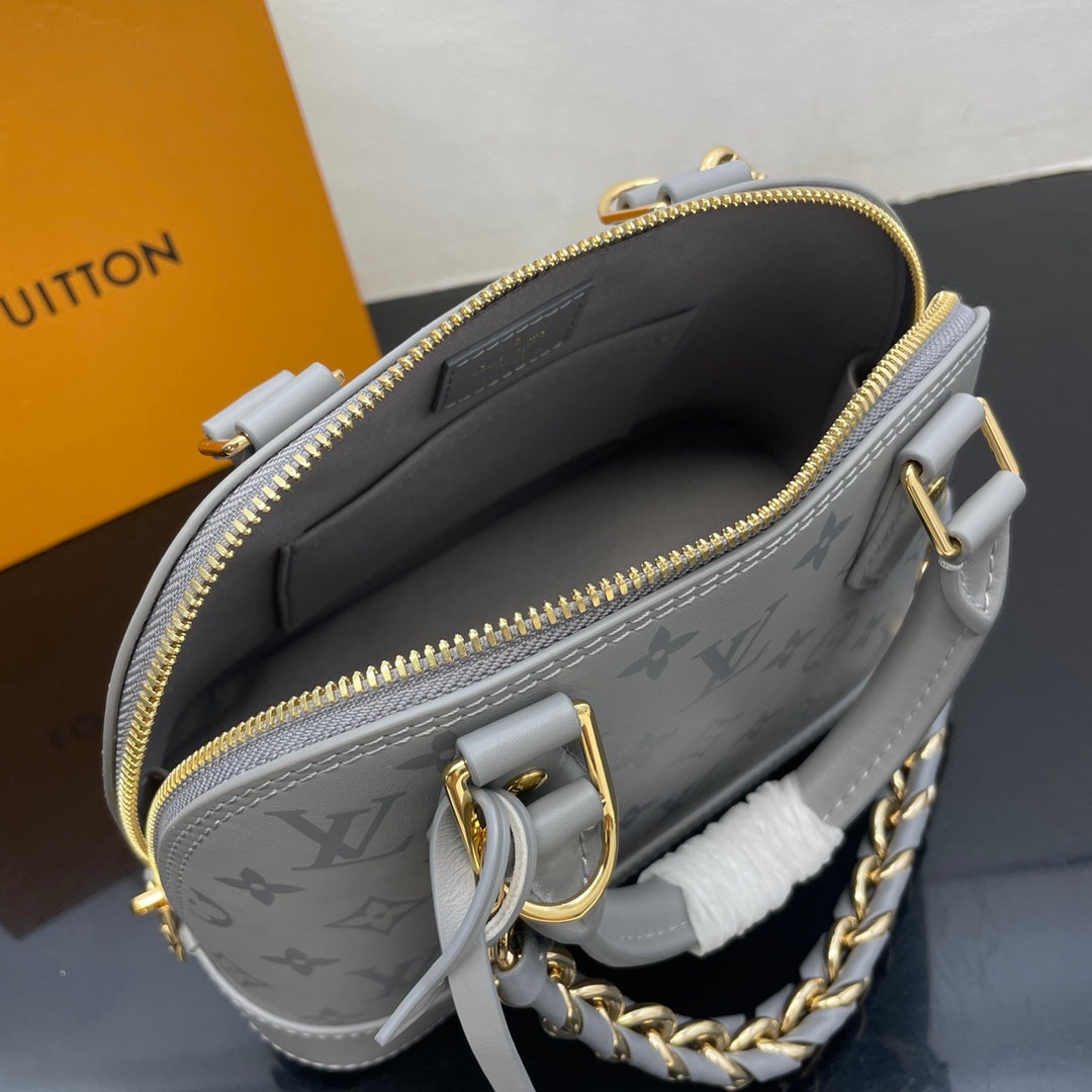 Louis Vuitton Gray Embossed Leather Dome Top-Handle Bag with Chain Strap