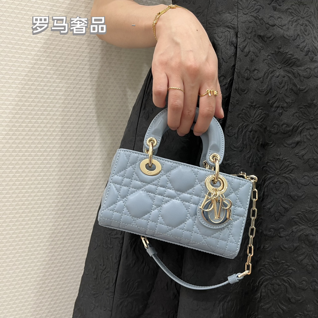Dior White Quilted Leather Mini Top Handle Bag with Gold Chain Strap