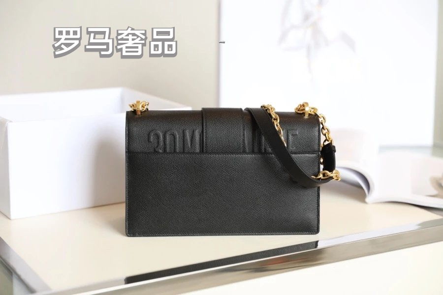 Dior Elegant Black Leather Shoulder Bag with Gold Chain Strap and Buckle