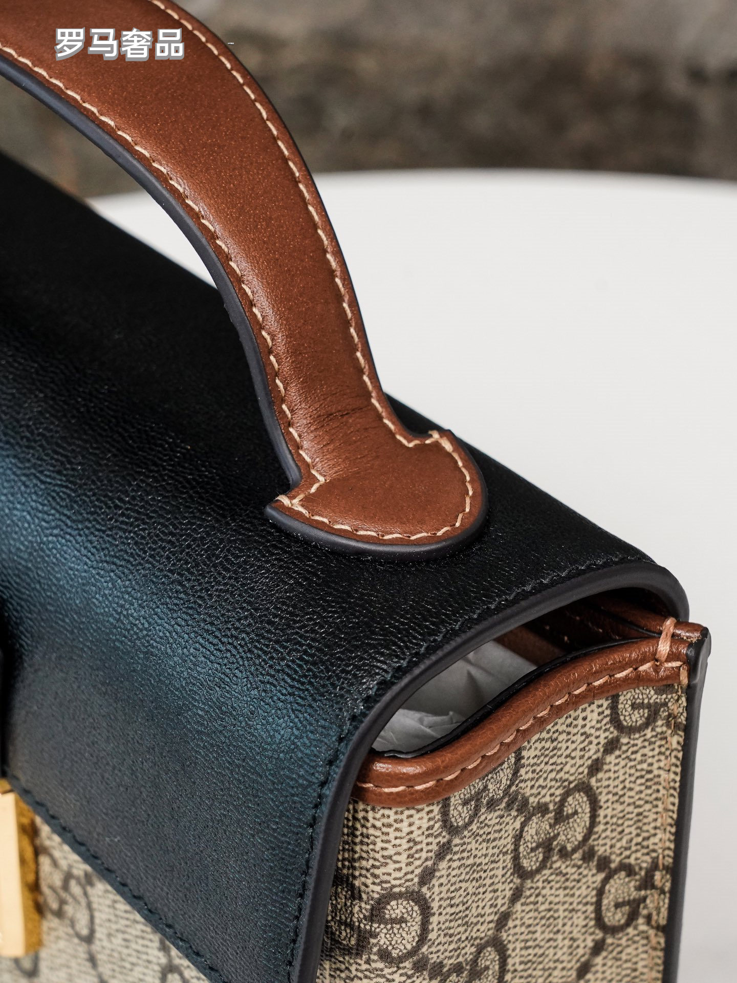 Gucci Vintage Monogram Canvas Top Handle Bag with Leather Flap and Padlock