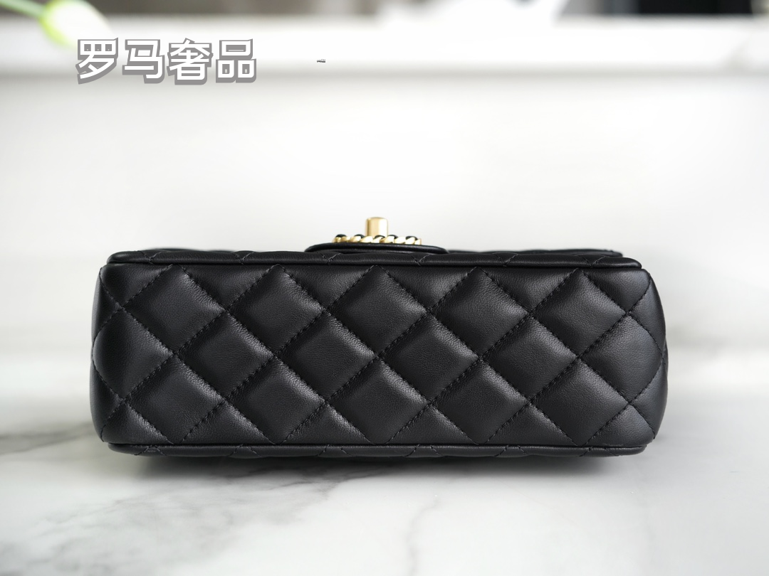 Women's Classic Quilted Black Flap Handbag with Gold-Tone Chain Details