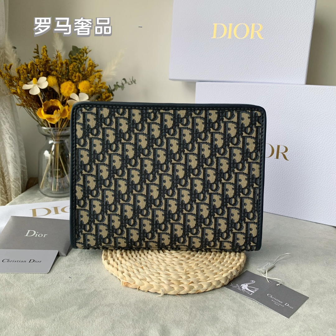 Christian Dior Oblique A5 Pouch Blue Jacquard Clutch Bag