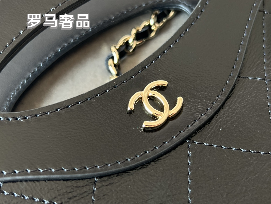 Chanel Black Leather Mini 31 Shopping Bag with Silver-Tone Chain