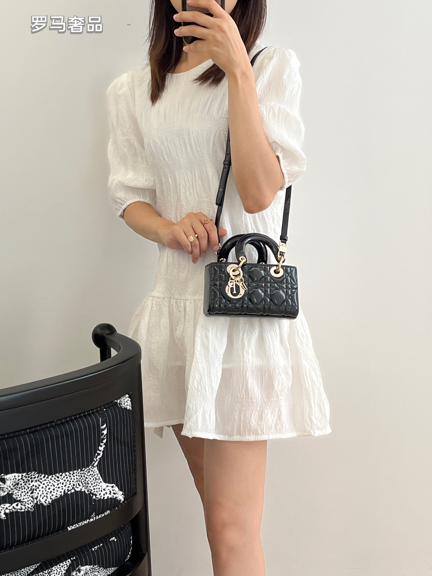 Dior Mini Quilted Patent Leather Top Handle Handbag with Charms