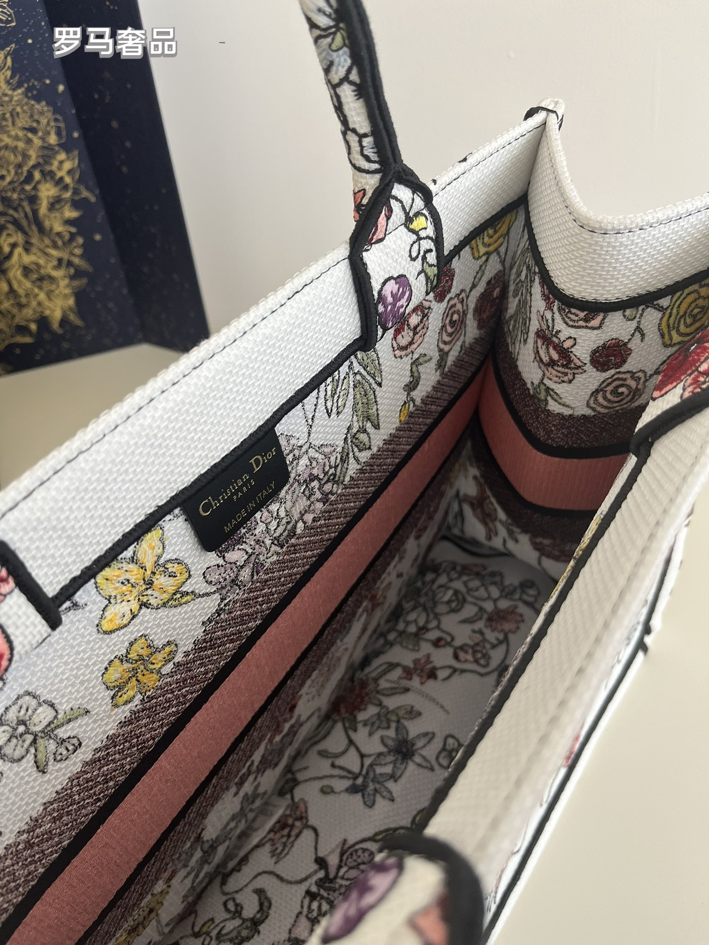 Dior Vintage Floral Embroidered Canvas Tote Bag Top Handle Handbag