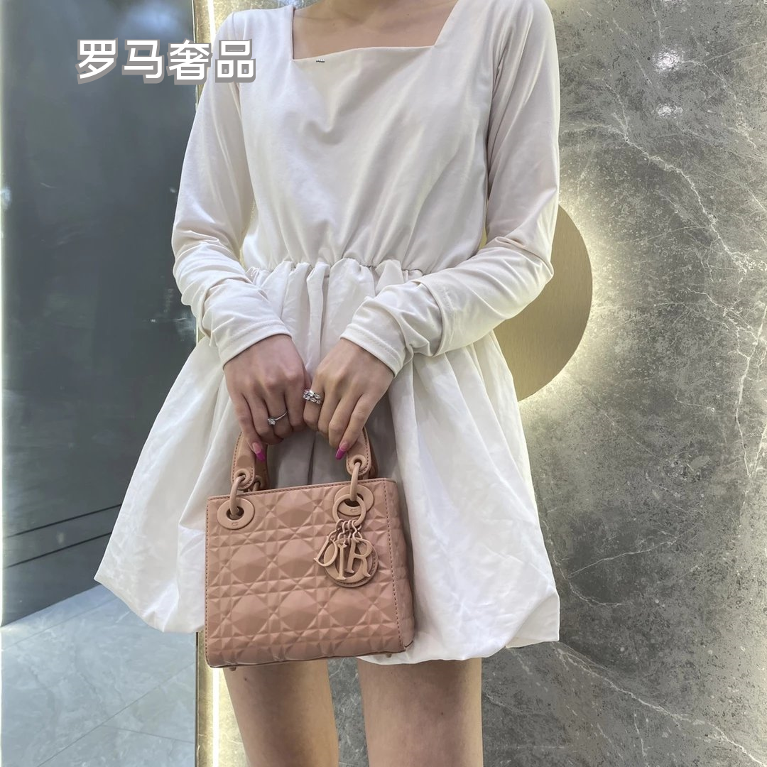 Dior Matte Beige Quilted Leather Mini Handbag with Top Handle and Chain