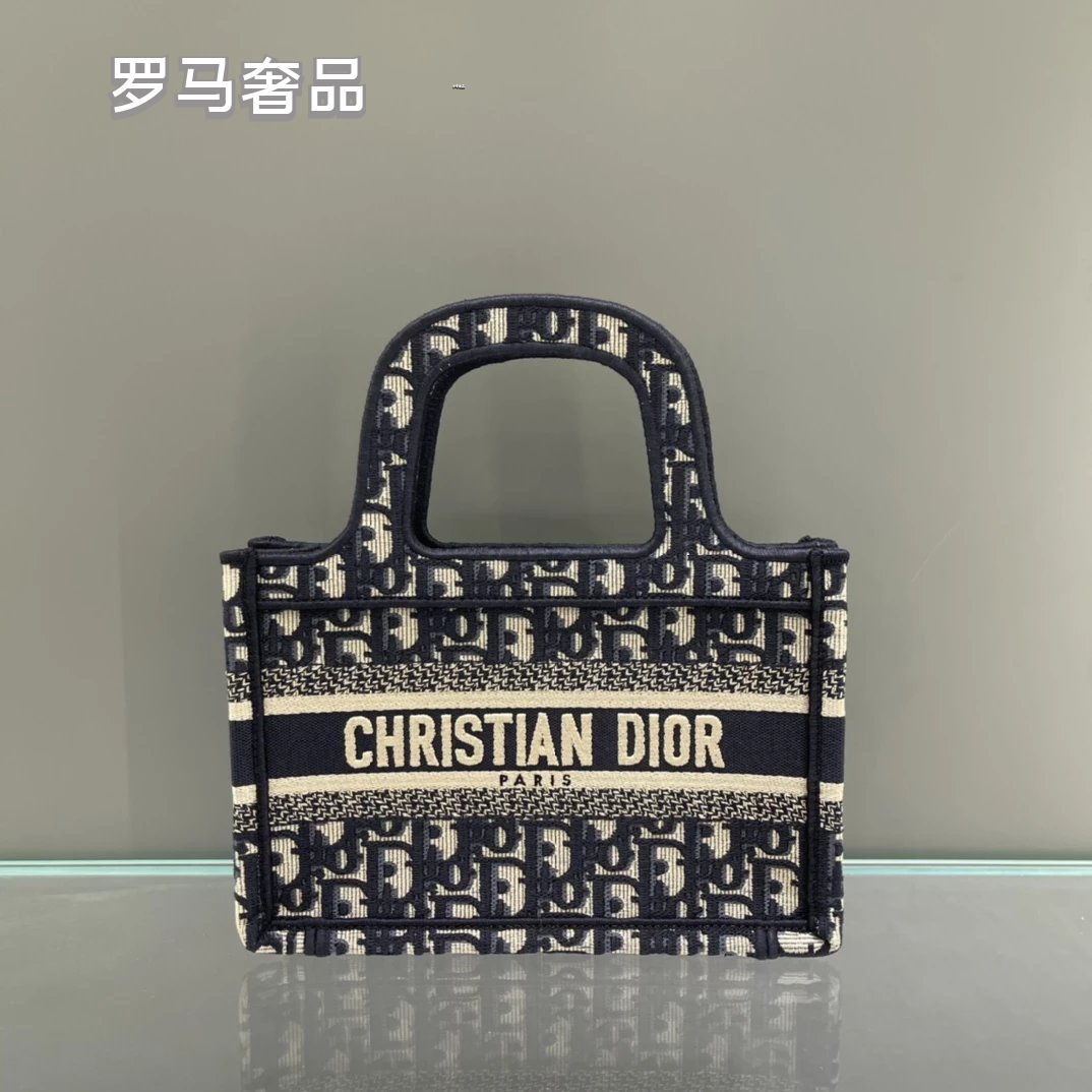 Dior Vintage Blue Monogram Canvas Mini Tote Bag with Top Handle