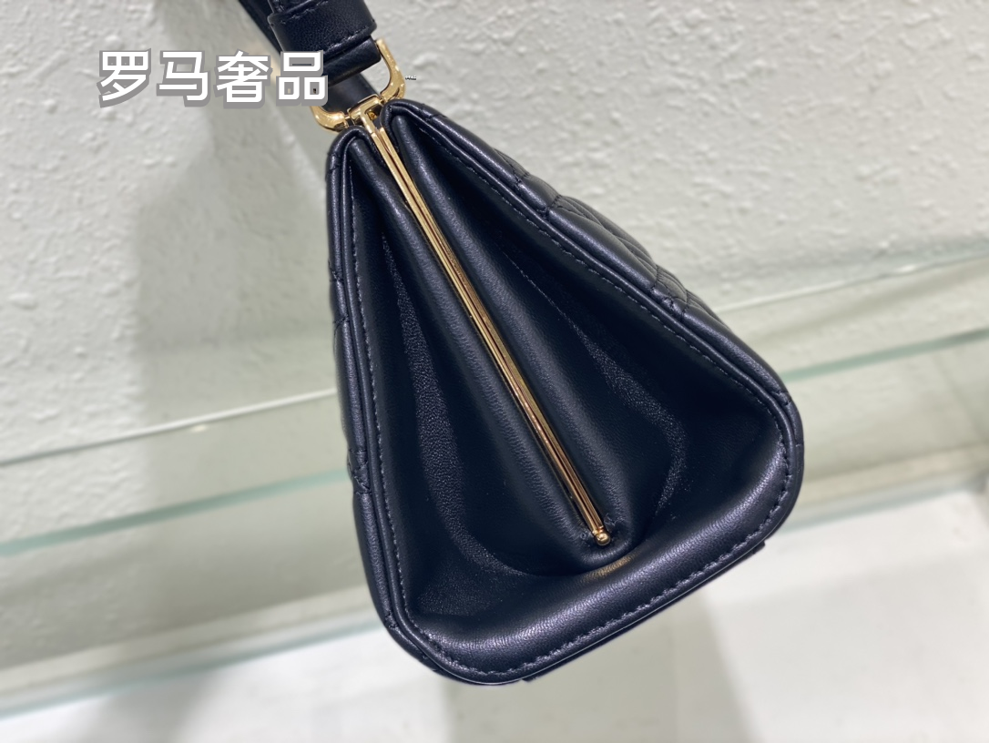 Dior Elegant Navy Blue Quilted Leather Top Handle Trapezoid Handbag