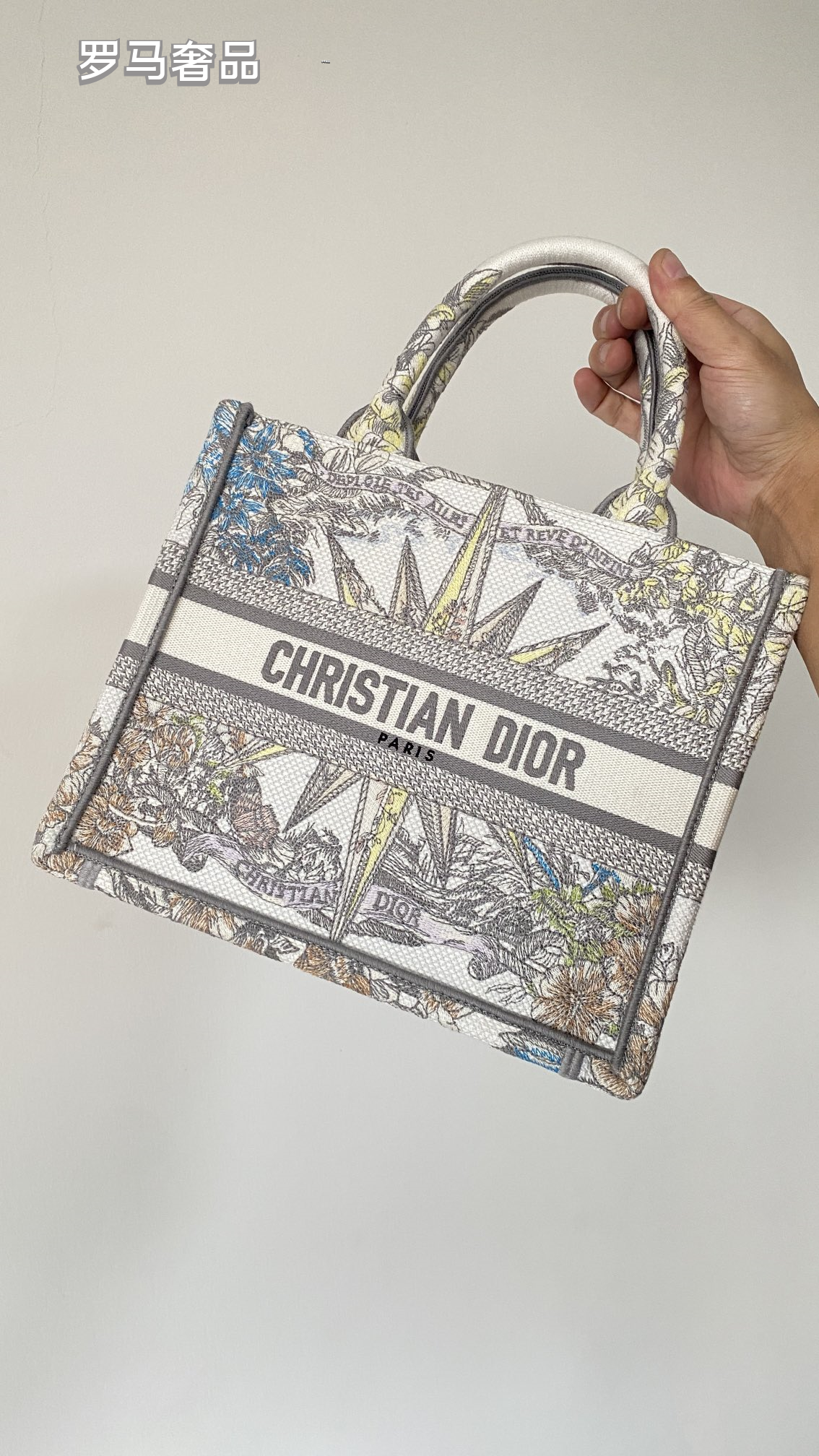 Christian Dior Medium Book Tote - White and Multicolor Constellation Embroidered Canvas