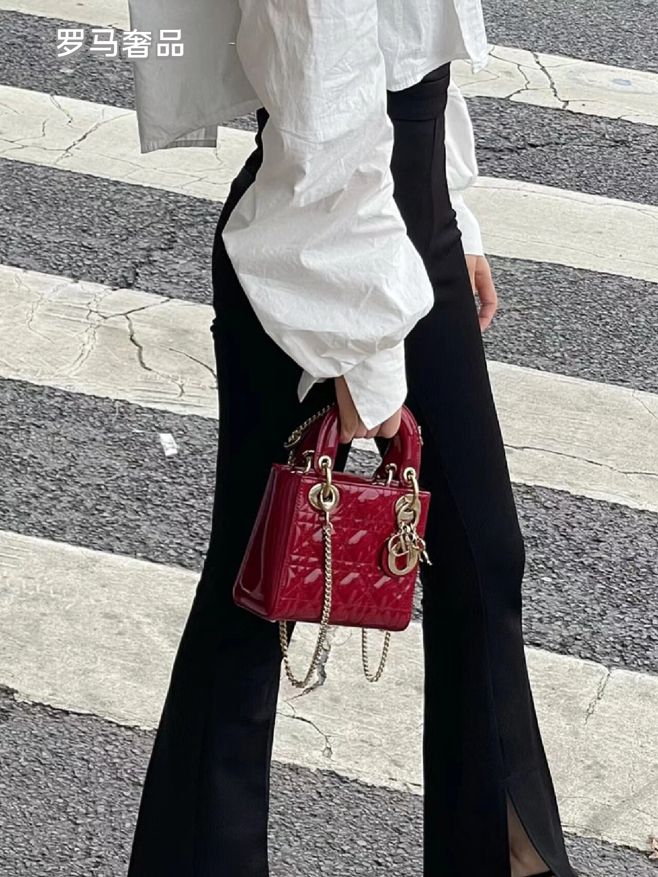 Dior Elegant Red Quilted Patent Leather Mini Top Handle Handbag