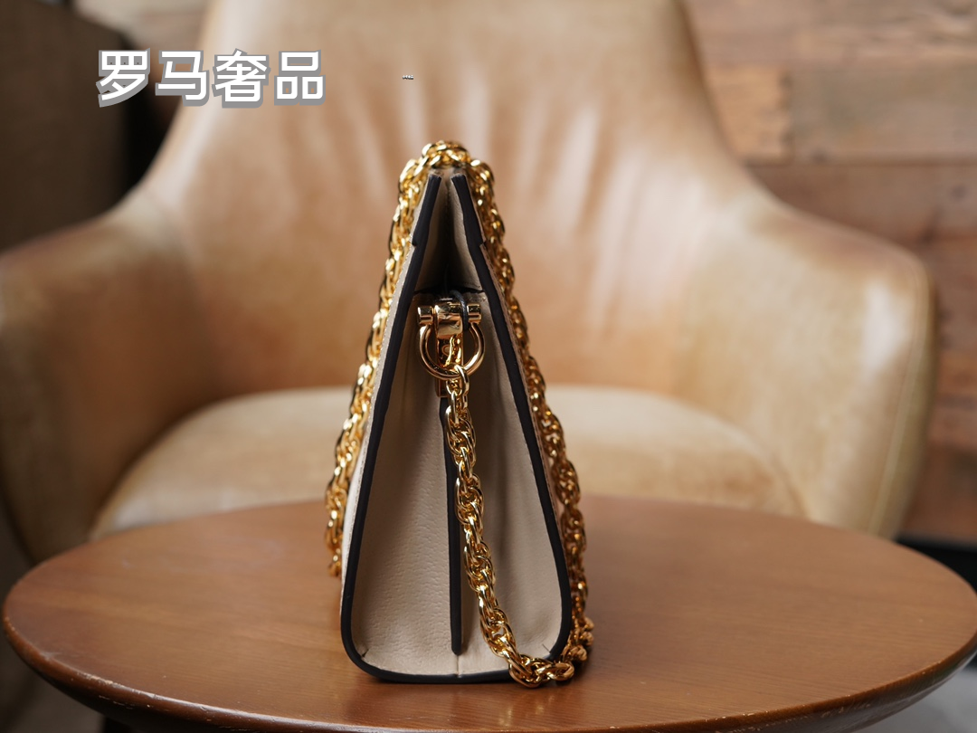 Gucci Classic Monogram Canvas Shoulder Bag with Stripe and Gold Chain