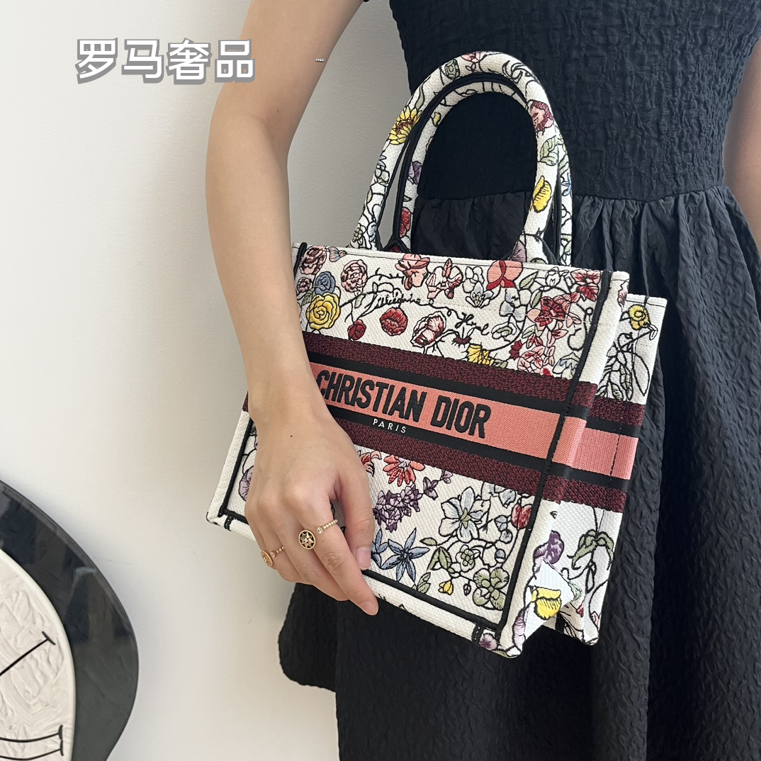 Dior Vintage Floral Embroidered Canvas Tote Bag Top Handle Handbag