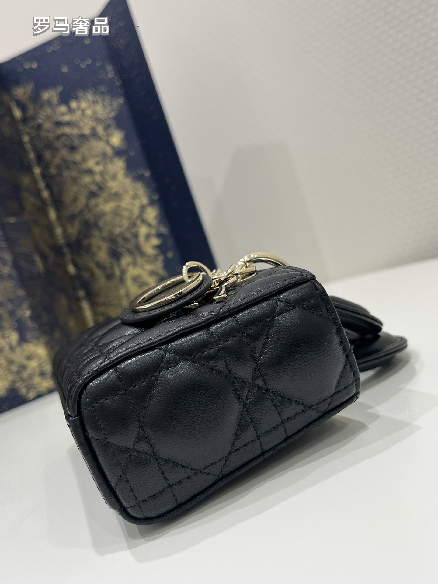 Dior White Quilted Leather Mini Top Handle Bag with Gold Chain Strap