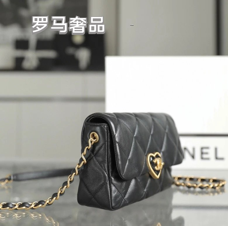 Chanel Black Quilted Lambskin CC Heart Flap Bag - Gold Hardware