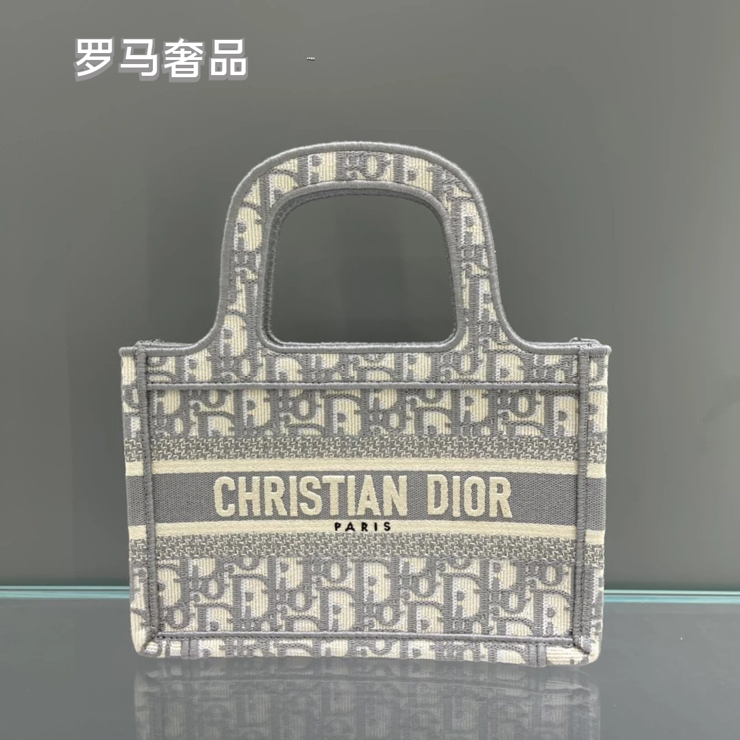 Dior Vintage Blue Monogram Canvas Mini Tote Bag with Top Handle