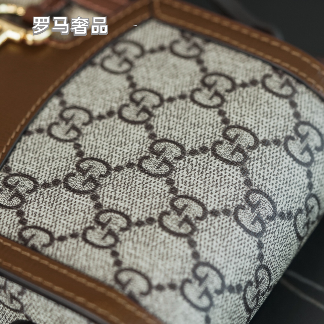 Gucci Horsebit 1955 Mini Bag in GG Supreme Canvas with Brown Leather Trim