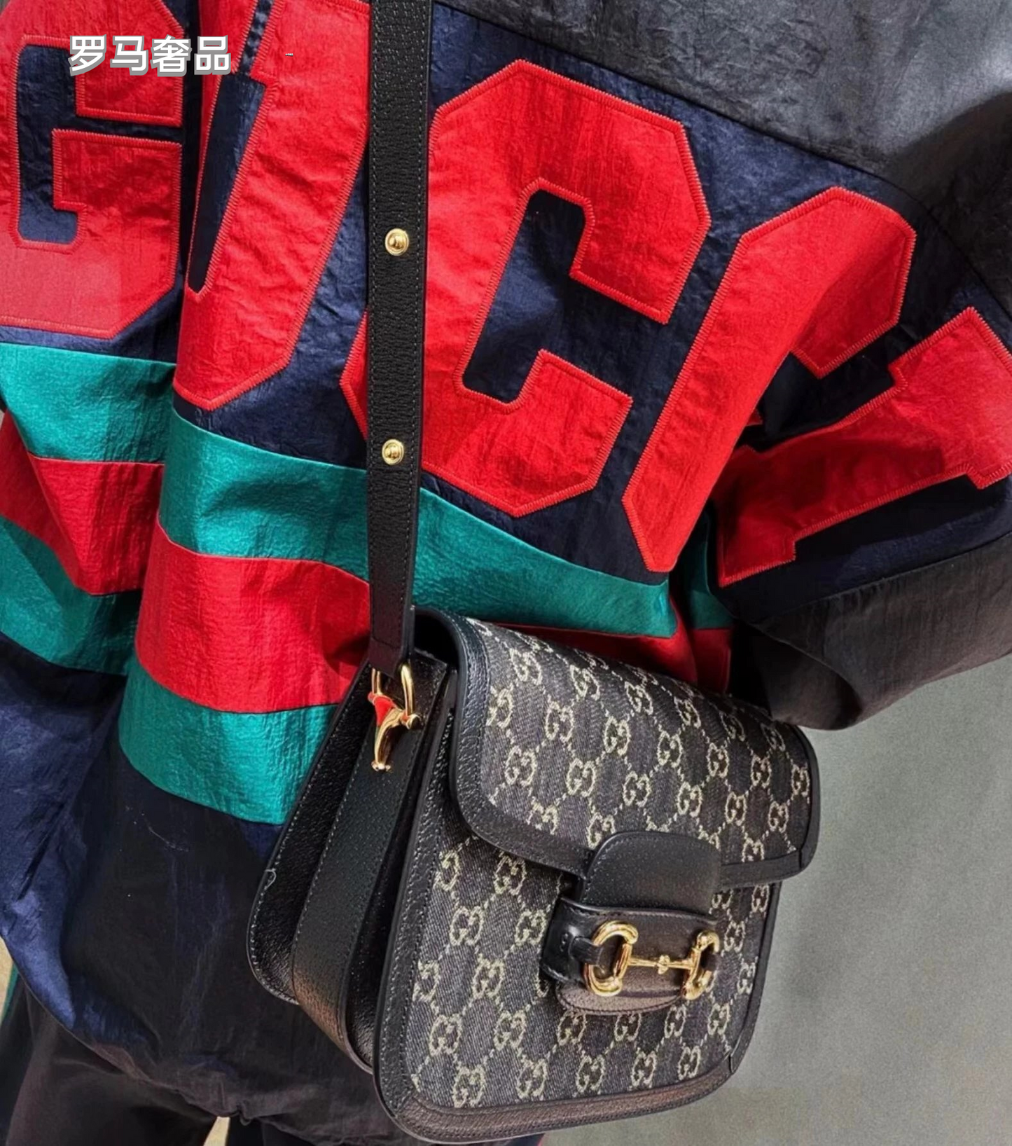 Gucci Vintage Monogram Canvas Shoulder Bag with Gold Horsebit Buckle