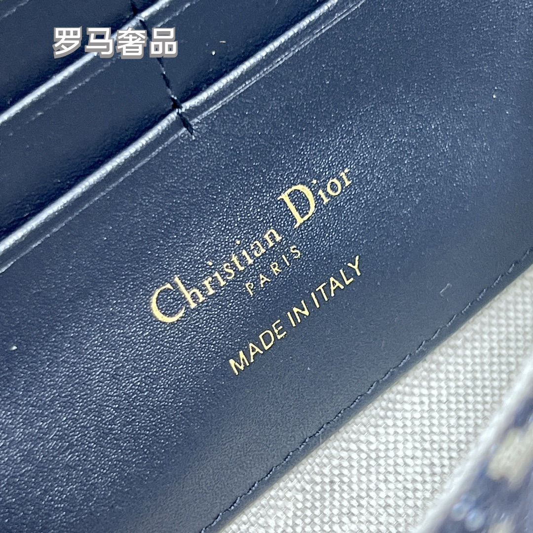 Dior Navy Blue Monogram Jacquard Wallet on Chain Crossbody Bag
