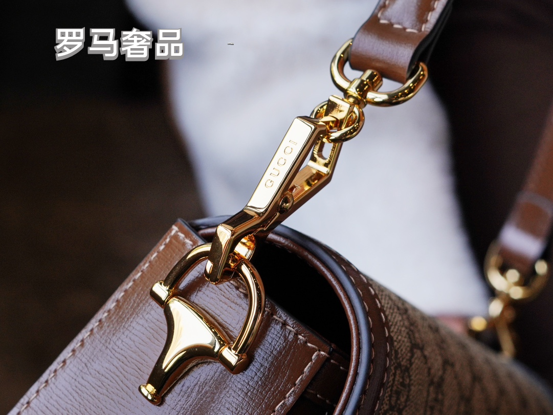 Gucci Horsebit 1955 Mini Shoulder Bag in GG Supreme Canvas with Brown Leather Trim