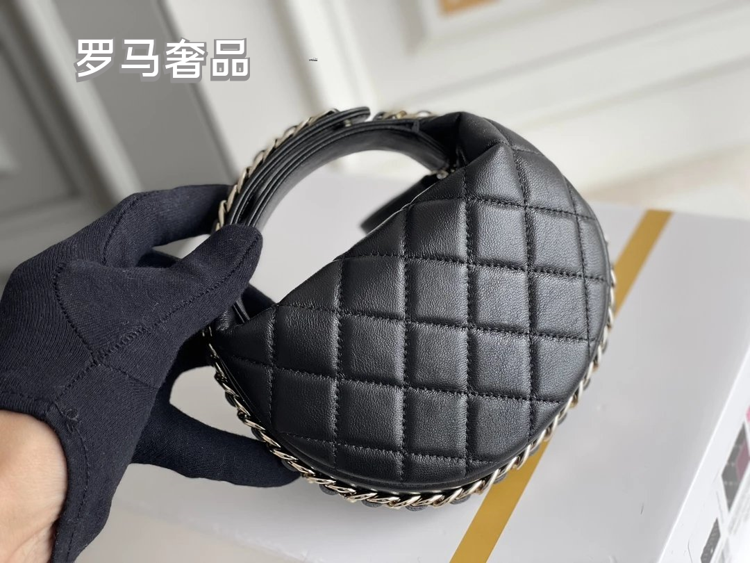 Chanel Quilted Lambskin Small Round Hobo Bag - Black with Gold-Tone Hardware
