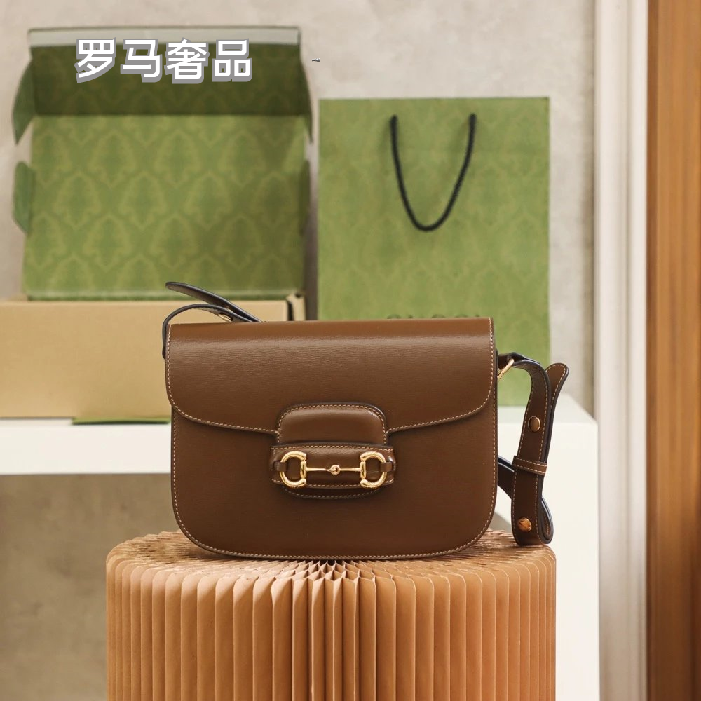 Gucci Luxury Horsebit Detail Flap Leather Crossbody Shoulder Bag