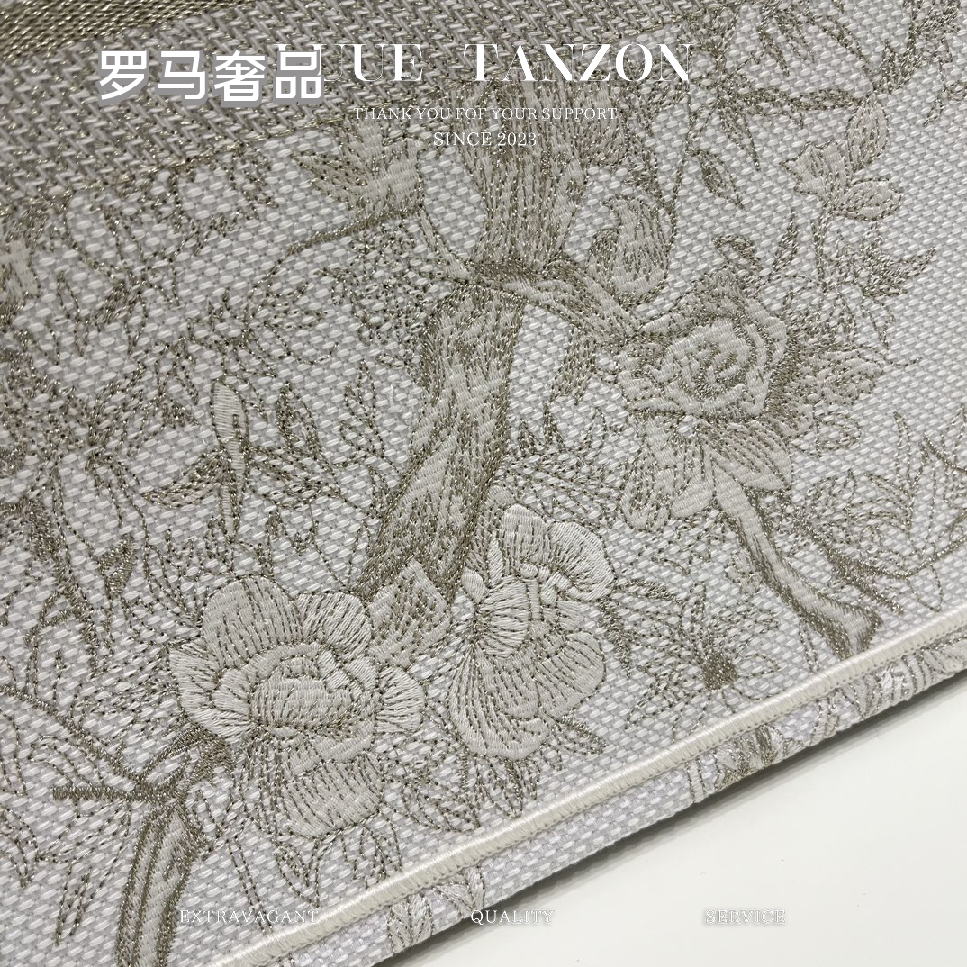 Christian Dior White and Grey Toile de Jouy Large Book Tote Bag